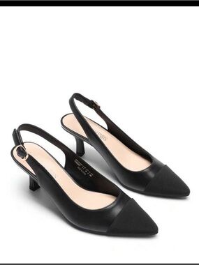 Dream Pairs Black Pointed-Toe Slingback Kitten Heels